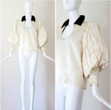 "Box Pleated Bishops" Vintage 1930's Couture Cream Rayon Bishop Sleeve Blouse UK 10 US 6