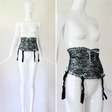 "Florence Paris" Vintage 1950's Black & Blue Lace Suspender Belt UK 8 US 4