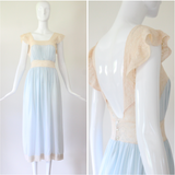 "Cream Lace Flutters" Vintage 1930's Pale Blue & Cream Lace Gown UK 8 US 4