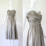 "Silver Pleated Organza" Vintage 1950's Silver Pleated Organza Dress UK 8 US 4