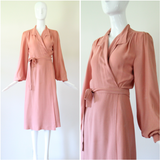 "Blush Ossie Clark" Vintage 1970's Blush Pink Moss Crepe Ossie Clark Dress UK 8-10 US 4-6