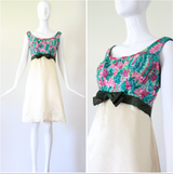 "Sequins & Silk" Vintage 1960's Sequin & Silk Embellished Cocktail Dress UK 10 US 6