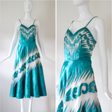 "Satin & Tulle " Vintage late 1940's Turquoise Satin & Cotton Tulle Dress UK 8 US 4