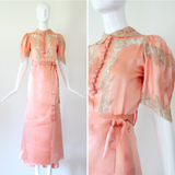 "Taupe Floral Lace & Silk" Vintage 1930's Taupe Floral Lace & Silk Gown UK 8-10 US 4-6