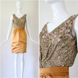 "Pink Sequins & Satin" Vintage 1950's Satin & Beadwork Silk Ceil Chapman Dress UK 6 US 2