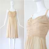 "Cream Chiffon Pleats" Vintage 1930's Cream Silk Chiffon Dress UK 8 US 4