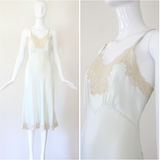 "Palest Blue Silk & Lace" Vintage 1930's Silk & Lace Bias Cut Gown UK 8 US 4
