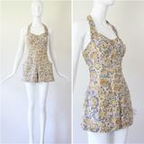 "Chartreuse Birds" Vintage 1940's Cotton Playsuit UK 8 US 4