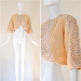 "Rhinestones & Lace" Vintage 1950's Lee Herman Buttercream Cardigan UK 12 US 8