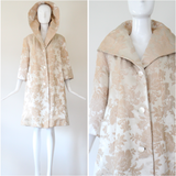 "Champagne Brocade" Vintage 1950's Champagne Brocade Faux Fur Lined Evening Coat UK 10-12 US 6-8