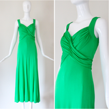 "Vibrant Green" Late 1960's Green Jersey Pleated Dress UK 10 US 6