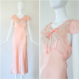 "Ballerina Pink & Lace" Vintage 1930's Ballerina Pink & Cream Lace Gown UK 10 US 6