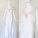 "Pink Lace Accents" Vintage 1930's Ice Blue & Pink Lace Gown UK 12-14 US 8-10