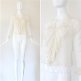 "Embroidered Cotton" Antique Edwardian White Cotton Embroidered Blouse UK 8 US 4