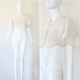 "Embroidered & Scalloped" Antique Victorian Cotton & Lace Embroidered Jacket UK 8 US 4