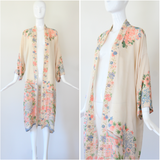 "Muted Florals" Vintage 1920's Pongee Silk Floral Robe UK 8-14 US 4-10