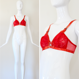 "En Rouge" Vintage 1930's Red Lace & Rayon Bra Size 32 A