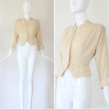 "Cream Wool & Rhinestones" Vintage 1940's Cream Wool Rhinestone & Pearl Jacket UK 8 US 4