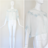 "Velvet Scattered Florals" Vintage 1930's Ice Blue Silk & Velvet Jacket UK 10-12 US 6-8