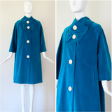 "Aqua Blue Velvet" vintage 1960's Aqua Blue Velvet & Pearl Button Coat UK 10-14 US 6-10