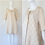 "Cream & Champagne" Vintage 1960's Cream & Champagne Matelasse Brocade Coat UK 10-14 US 6-10