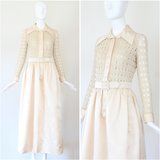"Cream Silk & Crochet" Vintage 1970's Cream Silk & Crochet Gown UK 8 US 4