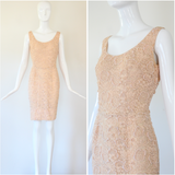 "Blush Beadwork & Lace" Vintage 1960's Blush Lace & Bead Embellished Gene Shelly Cocktail Dress UK 8 US 4