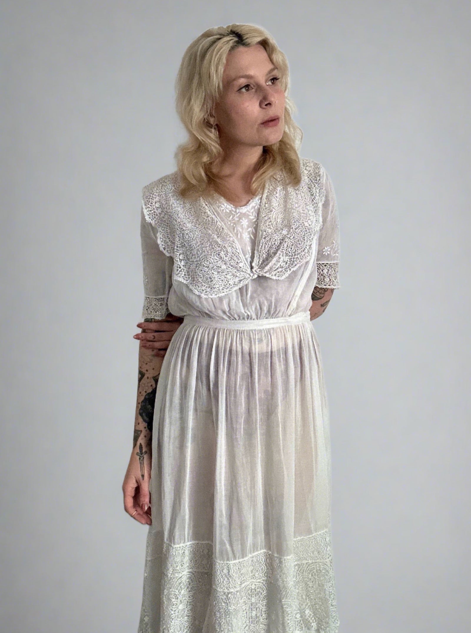 Edwardian Lawn Antique 1910 Edwardian Lawn Lace Cotton Dress UK 12 Willow Hilson Vintage