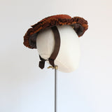 "Looped Felt Fringing" Vintage 1940's Straw & Felt Percher Hat