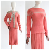 "Coral & Taupe" Vintage 1930's Coral & Taupe Three Piece Knit Set UK 12-14 US 8-10