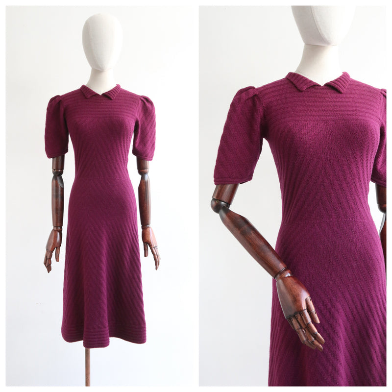 "Magenta Knit" Vintage 1930's Deep Magenta Knitted Dress UK 6-8 US 2-4