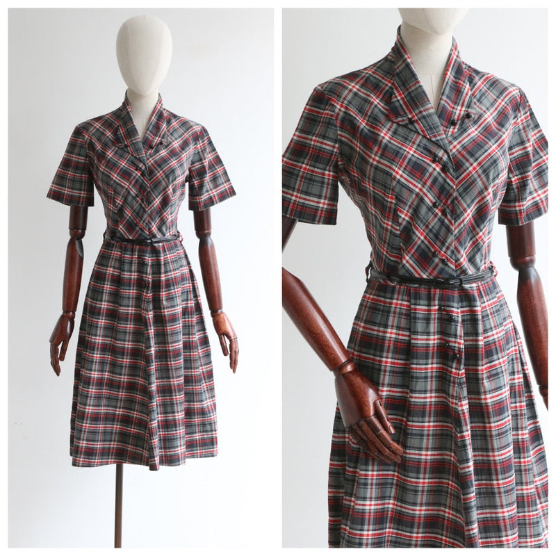"In Plaid" Vintage 1950's Plaid Cotton Dress UK 8 US 4