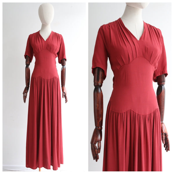 "Terracotta Crepe" Vintage 1940's Terracotta Red Crepe Silk Dress UK 8 US 4