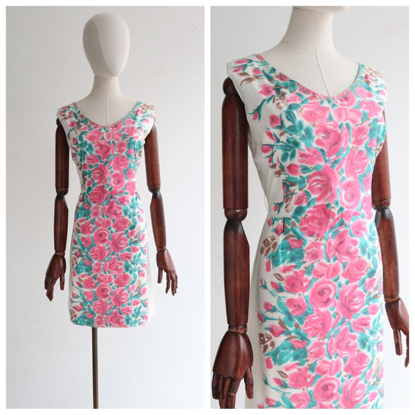 "Rose Garden" Vintage 1960's Rose Print Shift Dress UK 12 US 8