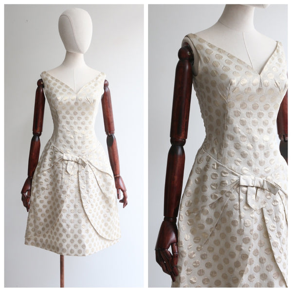 "Golden Tulip" Vintage 1960's Gold Lurex Polkadot Tulip Dress UK 6-8 US 2-4