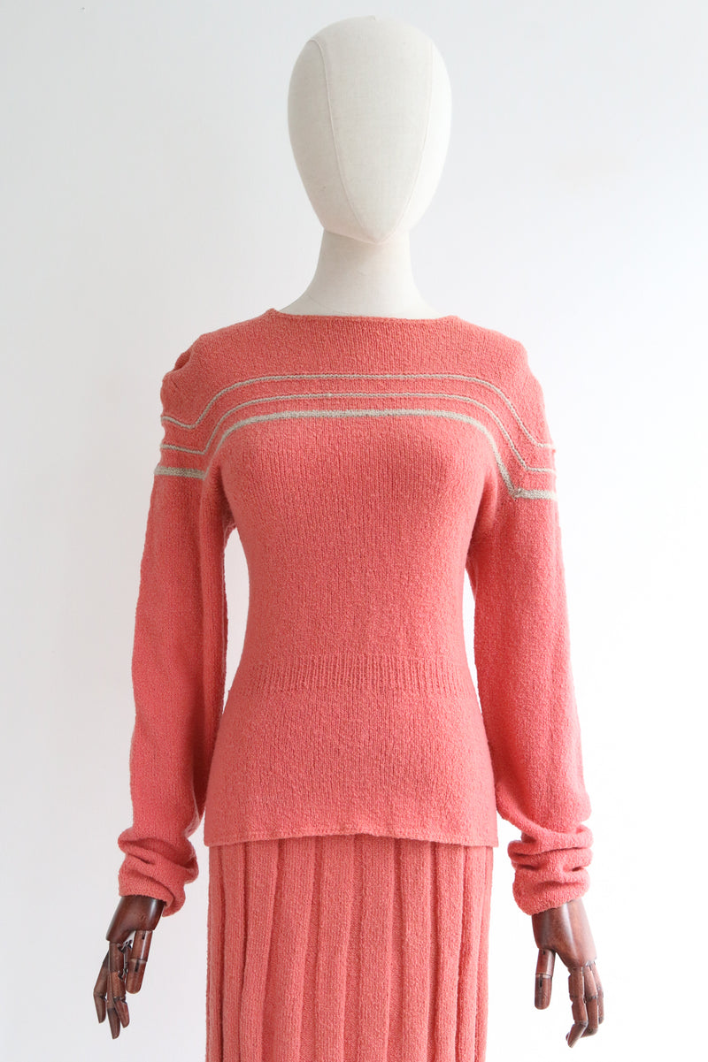 "Coral & Taupe" Vintage 1930's Coral & Taupe Three Piece Knit Set UK 12-14 US 8-10
