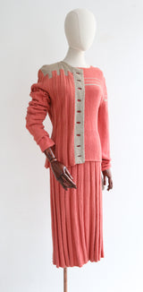 "Coral & Taupe" Vintage 1930's Coral & Taupe Three Piece Knit Set UK 12-14 US 8-10
