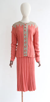 "Coral & Taupe" Vintage 1930's Coral & Taupe Three Piece Knit Set UK 12-14 US 8-10