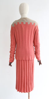 "Coral & Taupe" Vintage 1930's Coral & Taupe Three Piece Knit Set UK 12-14 US 8-10
