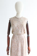 "Iridescent Pink Sequins" Vintage 1950's Sequin & Lurex Dress UK 8 US 4