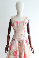 "Pointed Seams & Roses" Vintage 1950's Pointed Seam & Rose Print Dress UK 12 US 8