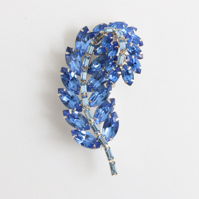 "Ocean Feather" Vintage 1950's Blue Rhinestone Statement Feather Brooch