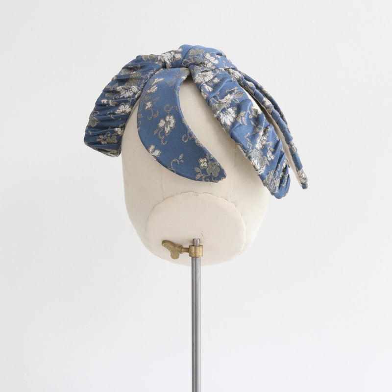 "Blue Brocade" Vintage 1950's Blue Floral Brocade Fascinator