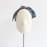 "Blue Brocade" Vintage 1950's Blue Floral Brocade Fascinator