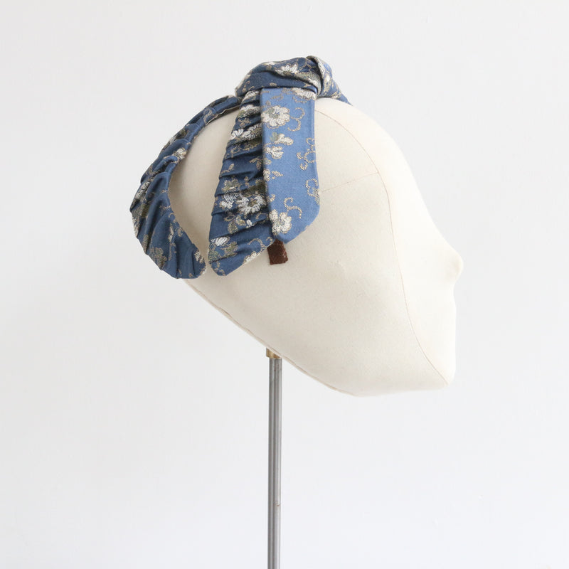 "Blue Brocade" Vintage 1950's Blue Floral Brocade Fascinator