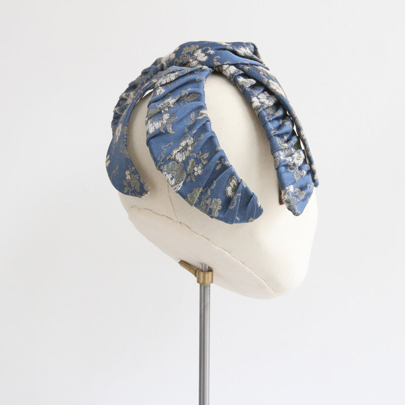 "Blue Brocade" Vintage 1950's Blue Floral Brocade Fascinator