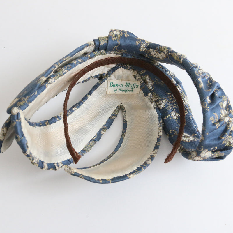 "Blue Brocade" Vintage 1950's Blue Floral Brocade Fascinator