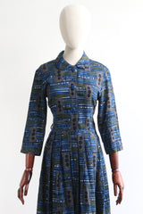 "Brushstroke Polkadots" Vintage 1950's Brushed Cotton Dress UK 8-10 US 4-6