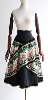 "Sequinned Blossoms" Vintage 1950's Faille & Velvet Sequin Embellished Skirt UK 6-8 US 2-4