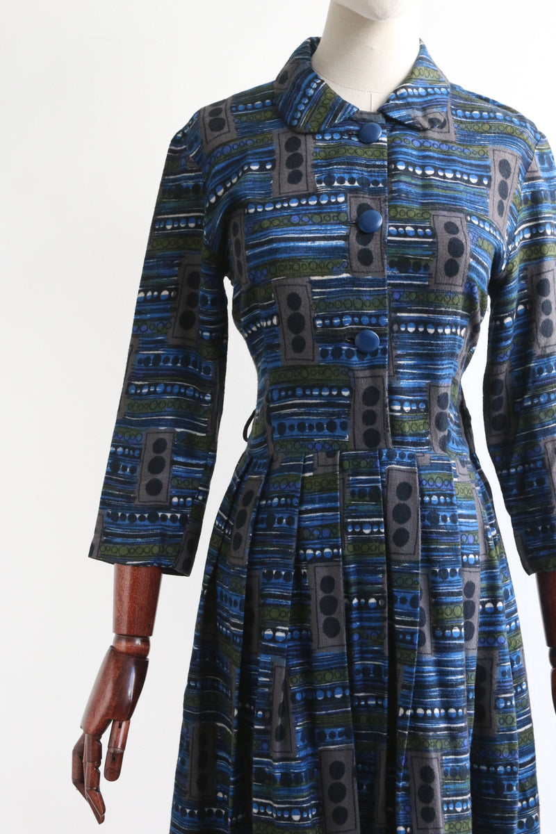 "Brushstroke Polkadots" Vintage 1950's Brushed Cotton Dress UK 8-10 US 4-6